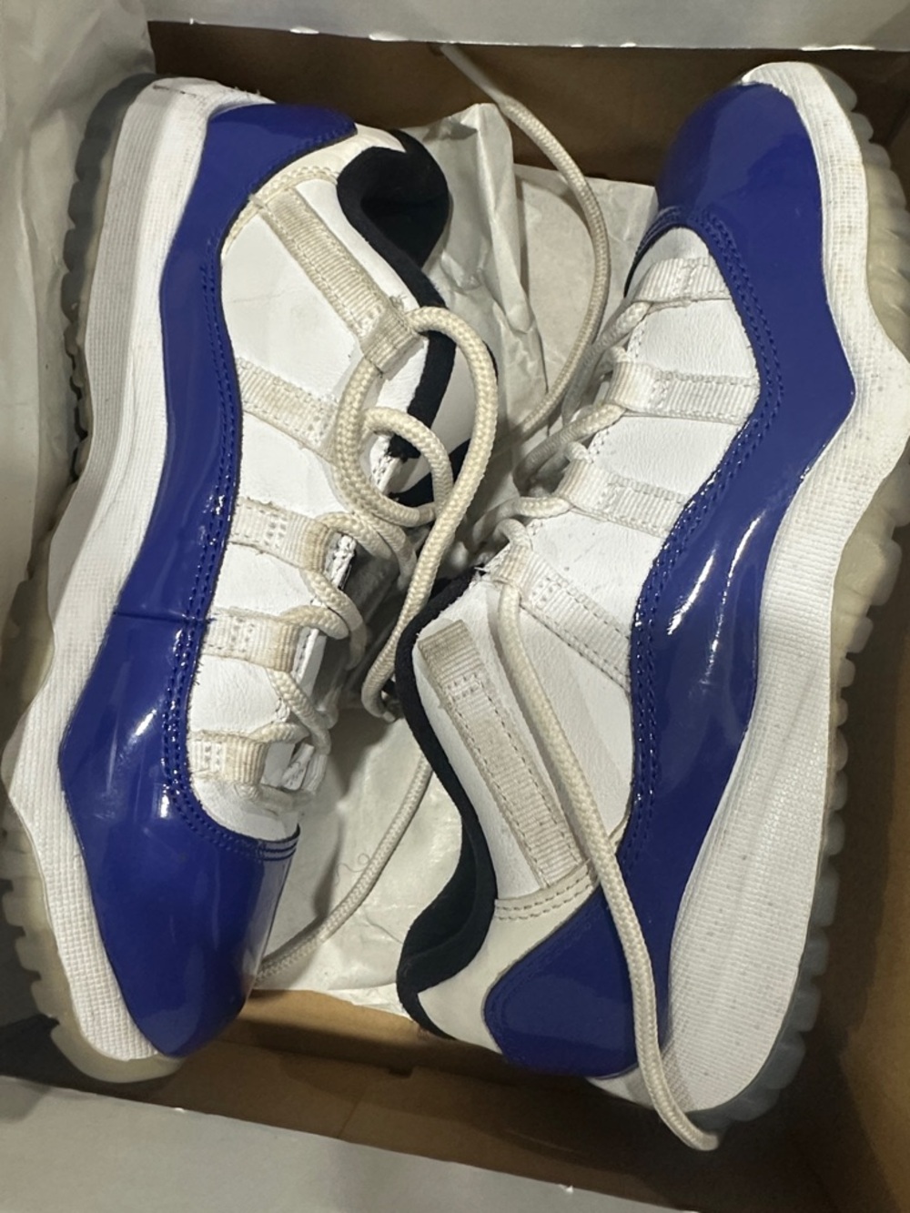 White and Royal Blue Low-Top Sneakers